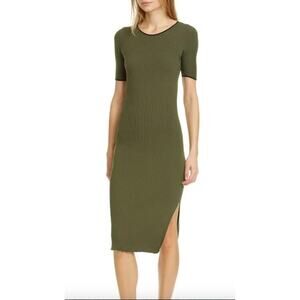 Rag & Bone Olive Green Bodycon Kishi Dress Ribbed Knit Crew Neck XXS XX-Small